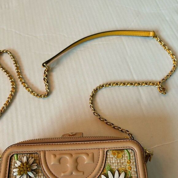 Tory Burch Fleming Embroidered Straw Double-Zip Mini Crossbody Bag - Picture 11 of 12